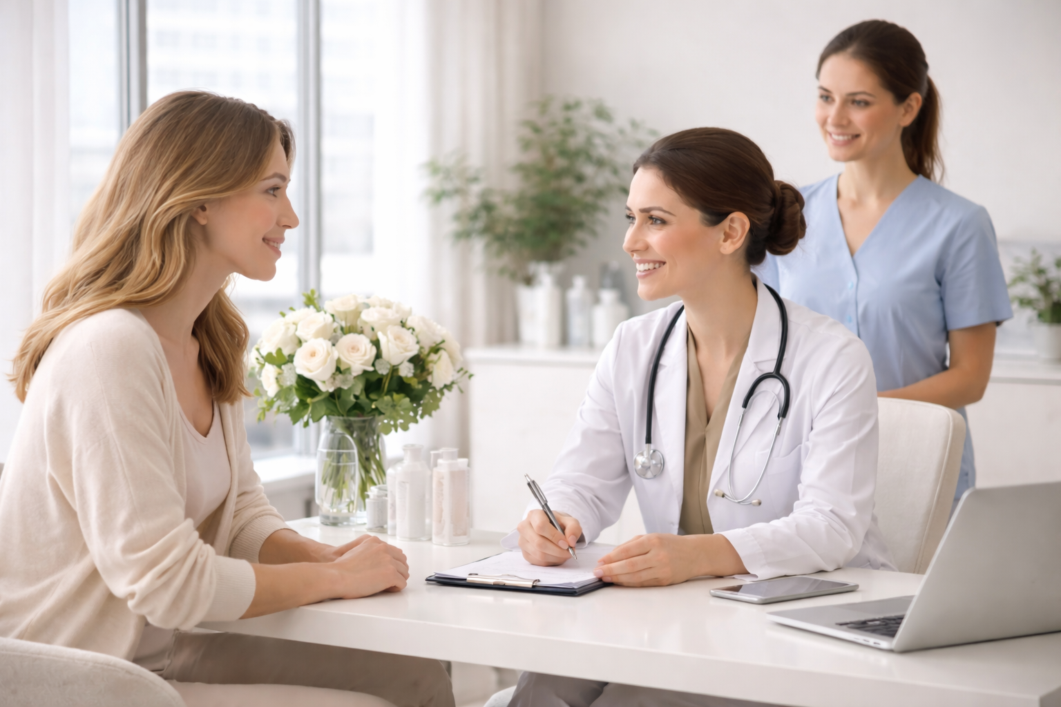 A person looking at their reflection in a mirror, with a calm and thoughtful expression.